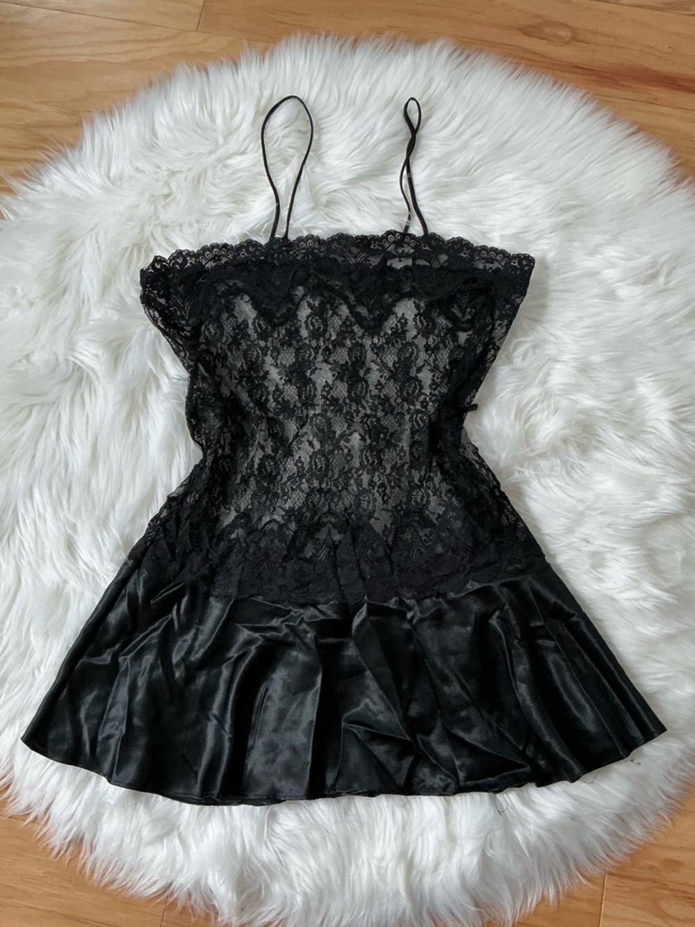 Vintage Victoria's Secret Black Lace & Satin Lingerie Slip Dress Size Medium